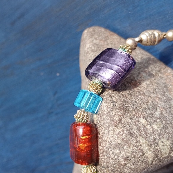 Colorful Silver foil glass art beads with square crystals, silver beads - Picture 4 of 8